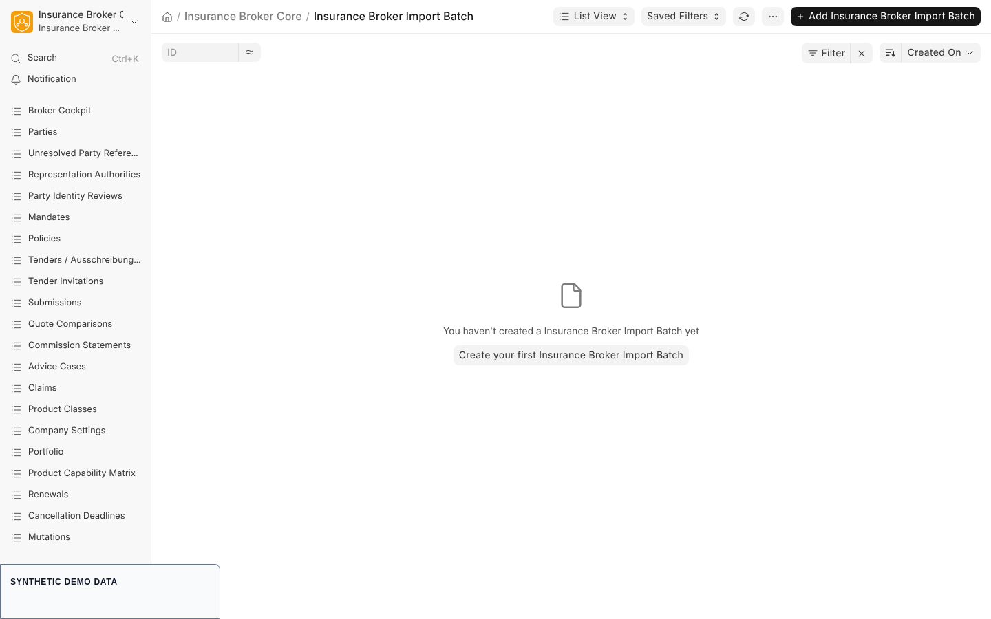 The list of import batches of the migration workflow; it is empty on the synthetic site.